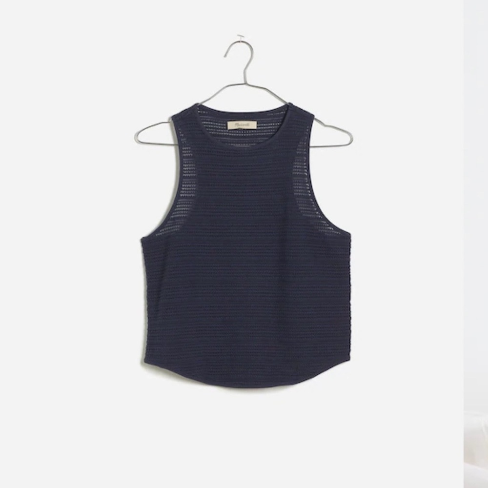Madewell Textured Navy Shrunken Cutaway Knit Tank - Size Small - NWOT